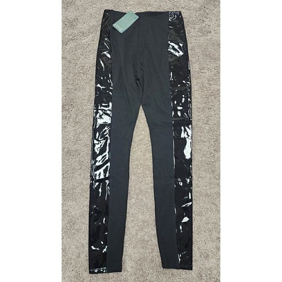 NWT Lysse Side Panel Shiny Lacquer Trim Black Leggings Small - Picture 3 of 8